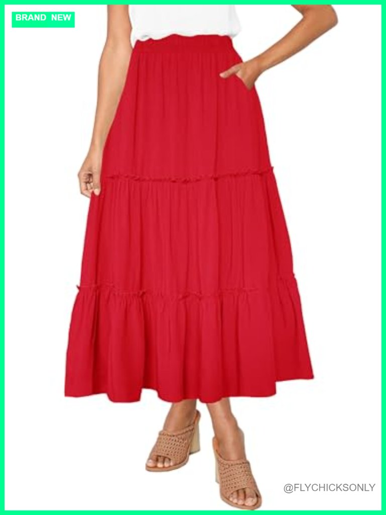 Ruffle High Waist A-Line Maxi Skirt With Pockets